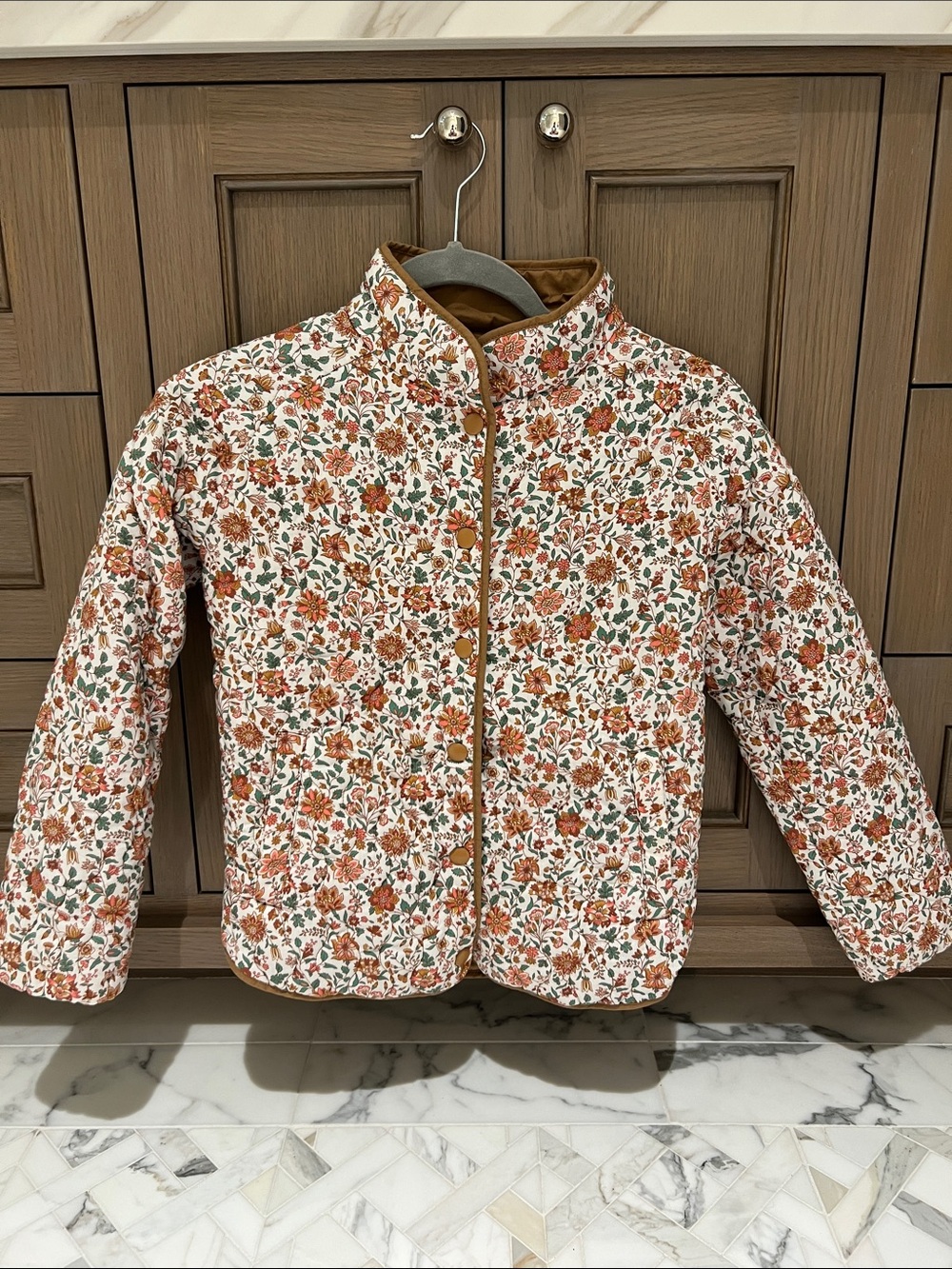 Sportscraft Liberty Fabric Girls' Quilted Jacket in Rust & Green